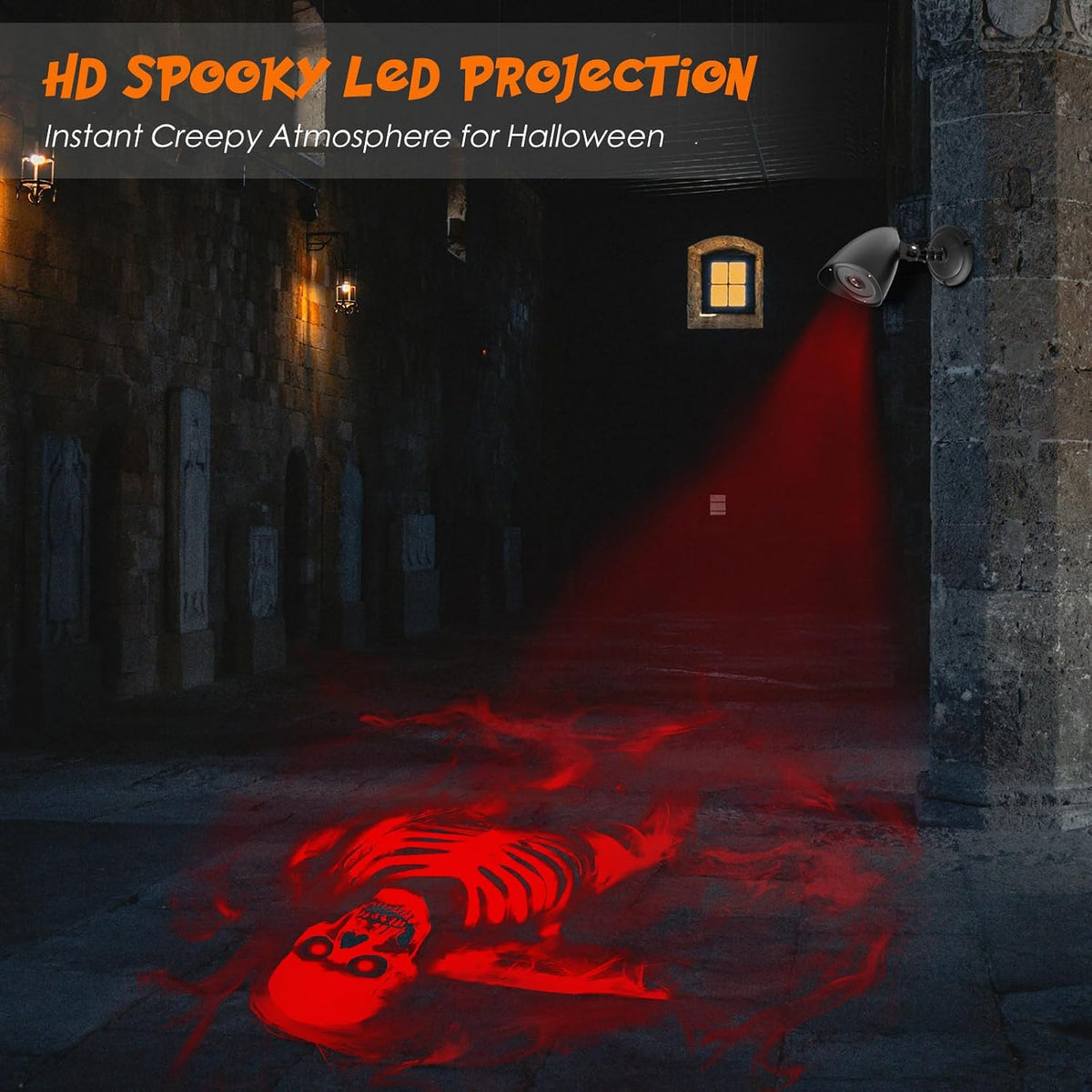 Halloween Projector Light Outdoor, Dynamic Red Skull Halloween Decorations | Halloween Projector Light, 3D Dynamic Red Skull Waterproof Hologram Projector for Home Window Halloween Decorations Outdoor