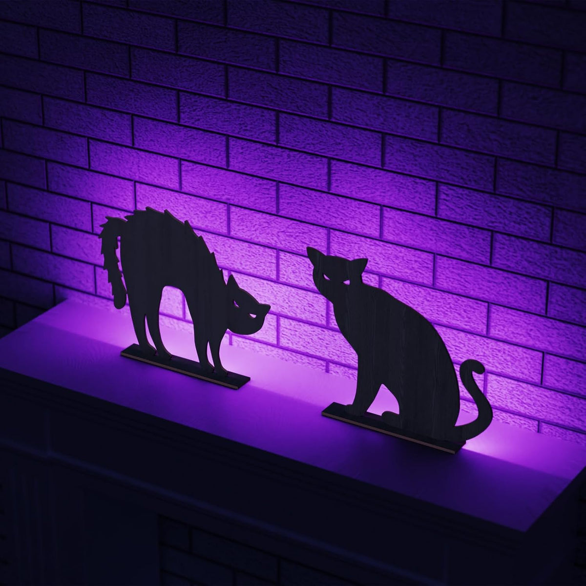 Halloween Decorations, 2PCS Wooden Black Cat Tabletop Decoration Sign with Lights, for Halloween Home Farmhouse Indoor Party Decor.