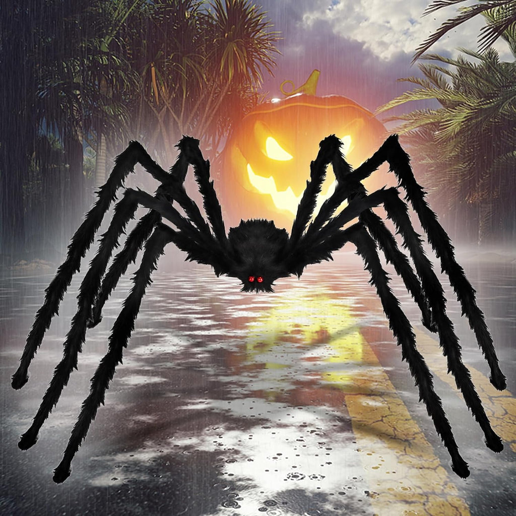 Outdoor Halloween Decorations Scary Giant Spider Fake Large Spider Hairy Spider Props for Halloween Yard Decorations Party Decor, Black (2 PCS)