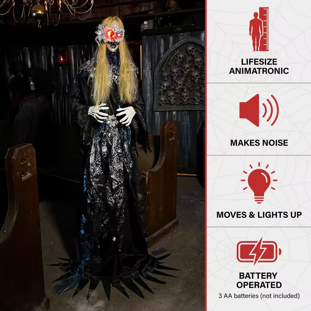 Life-Size 5.9 Ft. Touch-Activated Animatronic Animated Standing Masquerade Lady Halloween Prop