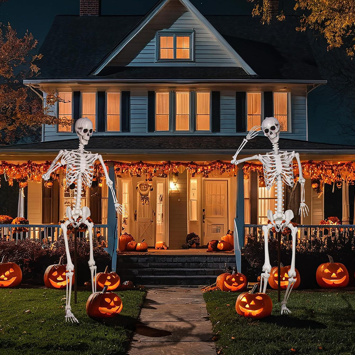 Halloween Giant Skeleton, Large Realistic Full Body Skeleton with Movable Joints for Halloween Party Haunted House Indoor Outdoor Decoration (7.8Ft-1P)