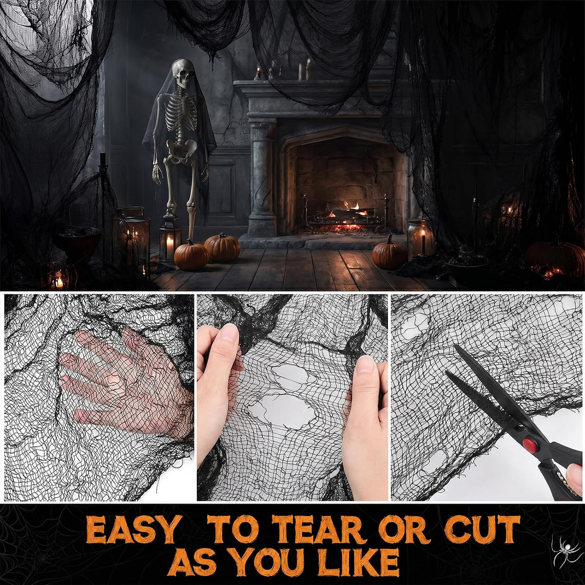 Halloween Creepy Cloth Black 80×400Inch - Halloween Decorations Clearance - Creepy Spooky Halloween Decorations Outdoor Indoor