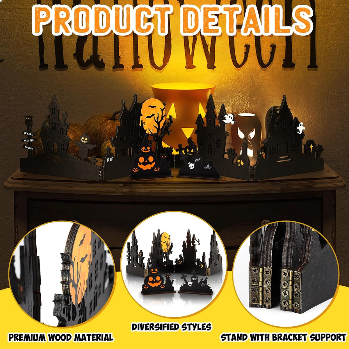 Halloween Decorations 28 Inch Halloween Wooden Hinged Haunted House Table Decor Farmhouse Centerpiece Decor for Home Kitchen Table Shelf Decoration