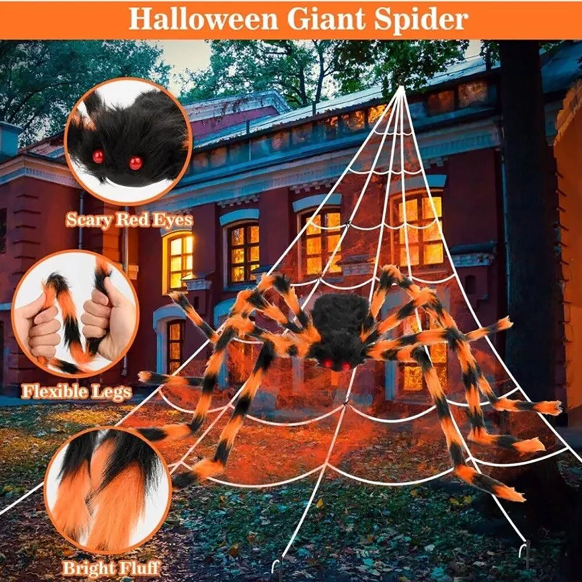 2 Pack Giant Spiders Halloween Outdoor Decorations，5 Ft Large Spider for Patio Garden Holidy Decor