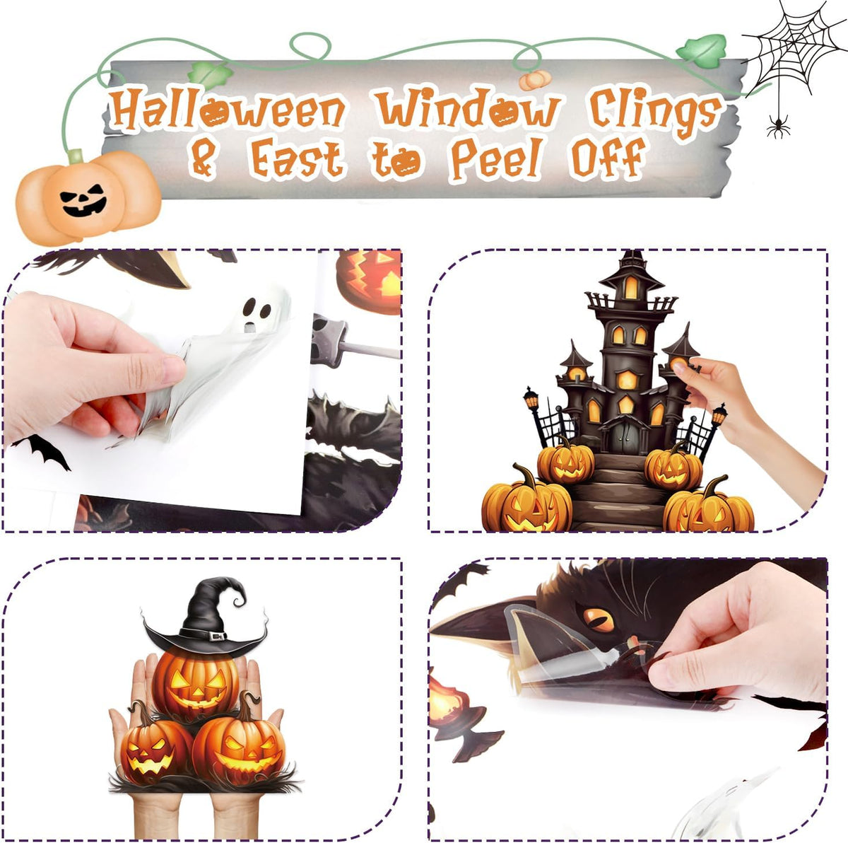 8 Sheets Halloween Window Clings, Scary Halloween Window Stickers Removable Double Sided Halloween Black Window Decals for Glass Window Halloween Decoration