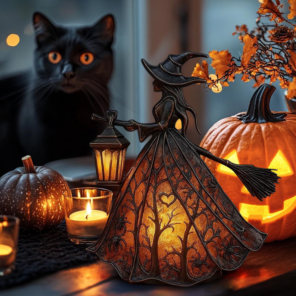 Halloween Witch Resin Statuette Lamp,Gothic Witch Decor with Lights,Standing Night Light for Home,Porch,Tabletop,Party Decor,For Halloween and Gift