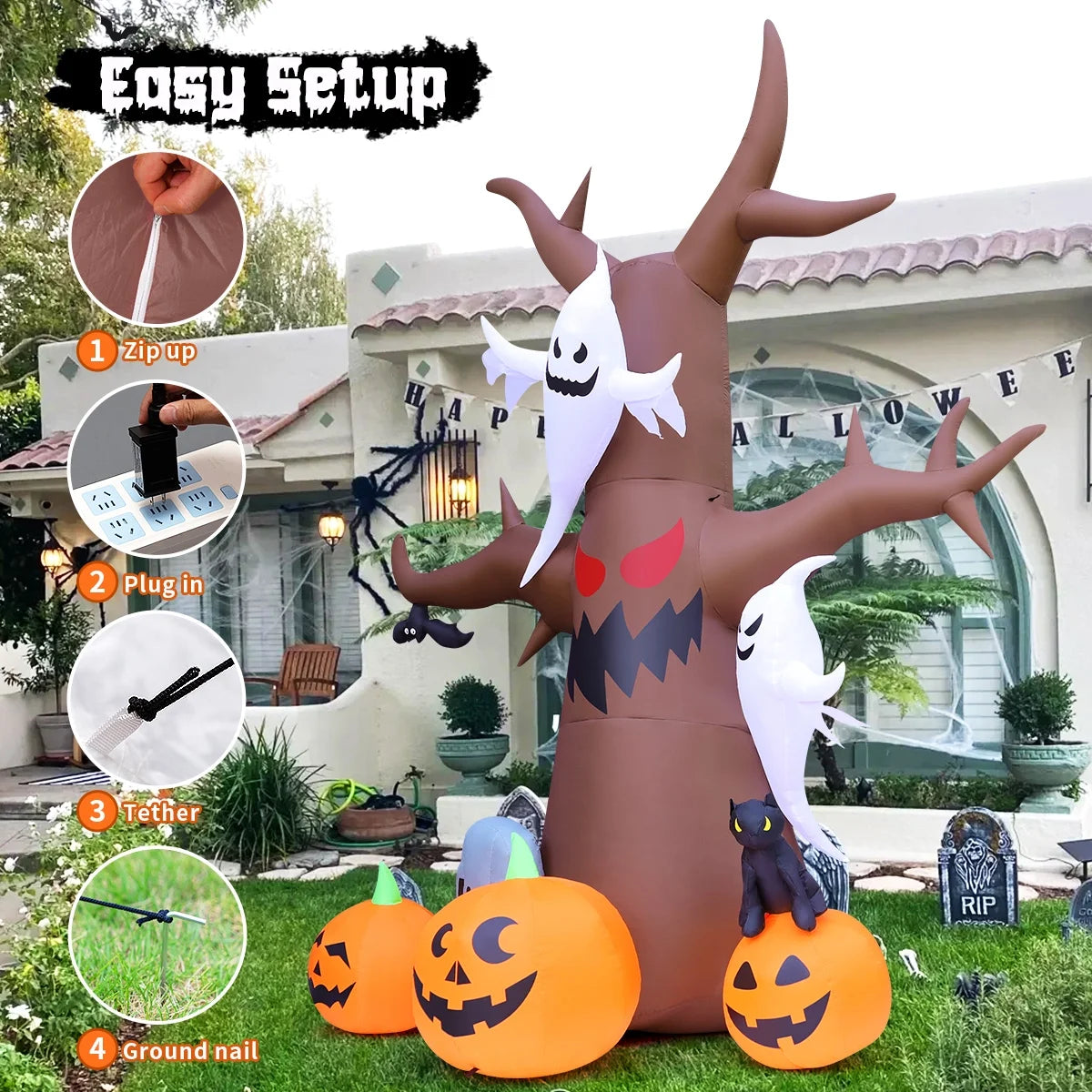 Halloween Inflatable 11.8 FT Inflatable Halloween Tree, Halloween Inflatable Tree Scary Halloween Blow up Tree with LED Lights, Outdoor Halloween Decorations Clearance for Halloween/Holiday