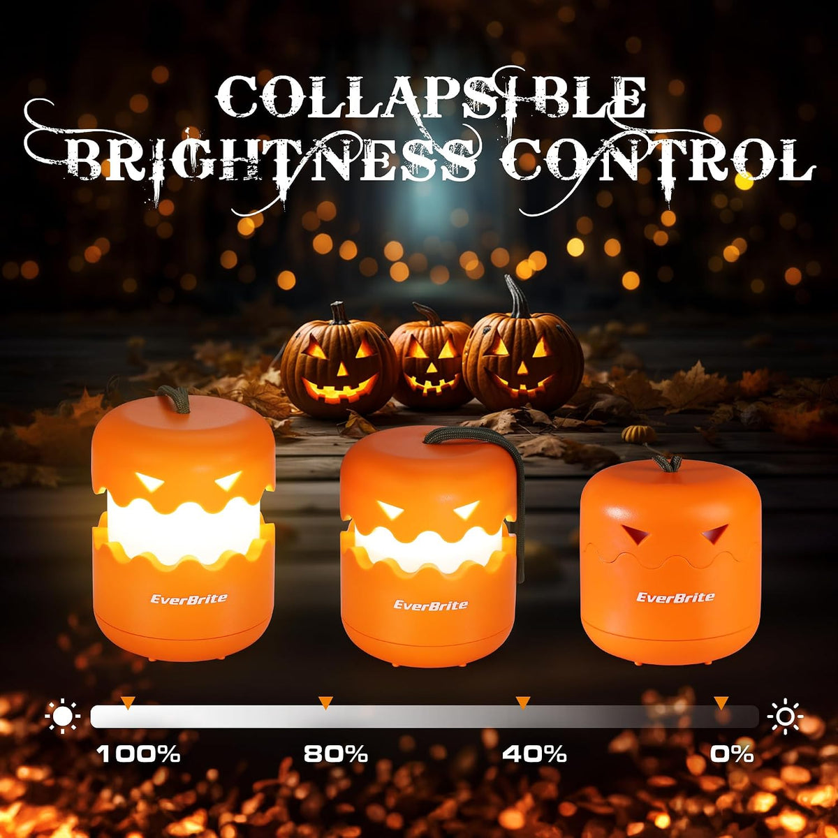 3-Pack Halloween Pumpkin Lantern, Collapsible Jack O Lantern Pumpkins with Lanyard, Halloween Party Favors, Light up Pumpkin Outdoor for Halloween Party Decoration, Battery Included