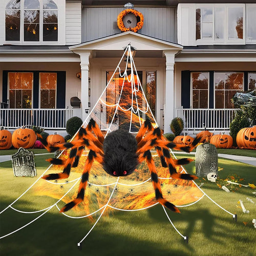 2 Pack Giant Spiders Halloween Outdoor Decorations，5 Ft Large Spider for Patio Garden Holidy Decor