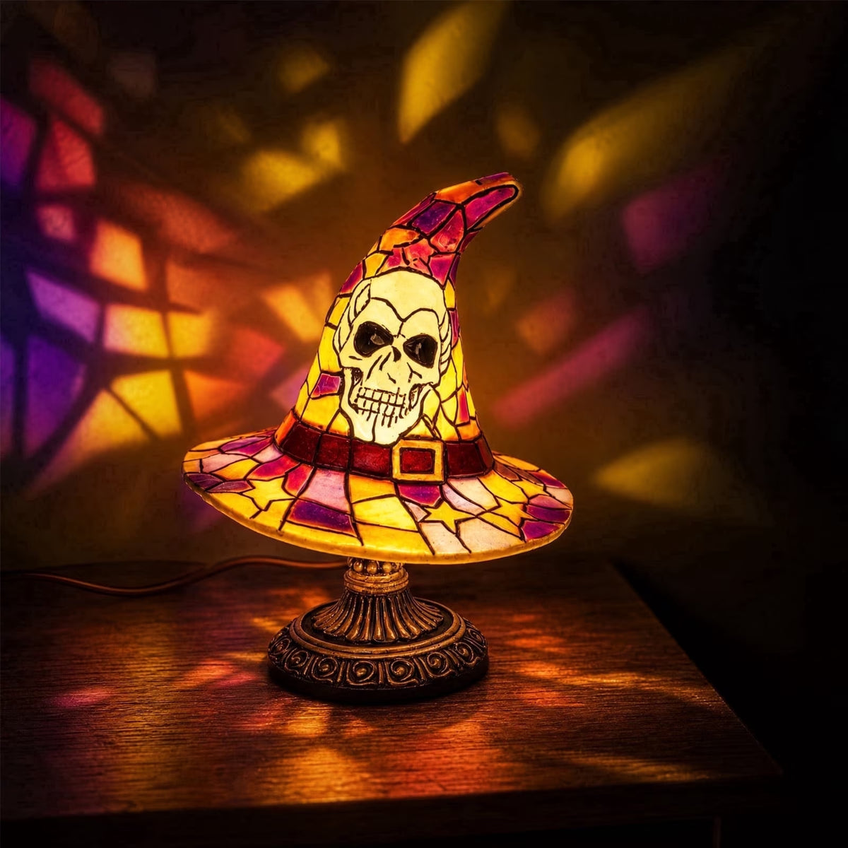 Clearance Witch Hat Lamp Halloween Decorations under 20 Gifts Stained Glass like Gothic Lamp Gothic Home Decor Accent Bedroom Bookshelf Mystical Gifts Glow Dark Figurine Ambiance