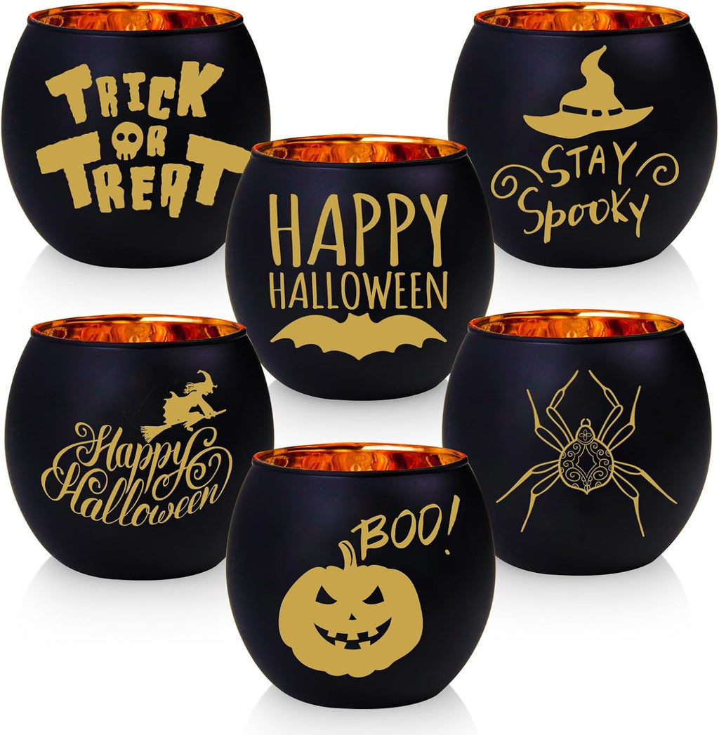 Halloween Candle Holders 6 Pieces Black Glass Votive Candle Holder for Halloween Wedding, Party, Table Centerpiece Décor Halloween Decorations Indoor and Outdoor