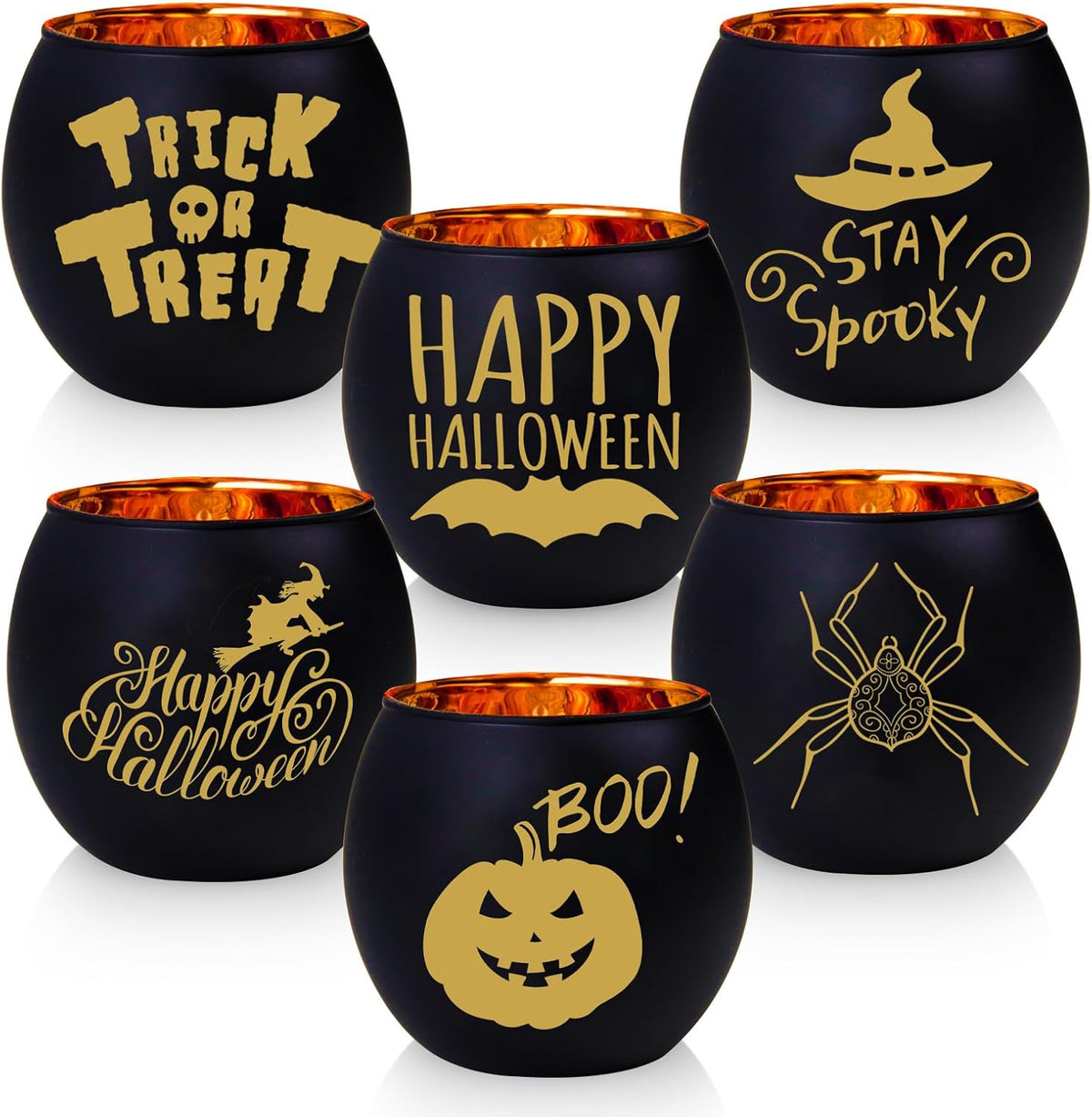 Halloween Candle Holders 6 Pieces Black Glass Votive Candle Holder for Halloween Wedding, Party, Table Centerpiece Décor Halloween Decorations Indoor and Outdoor