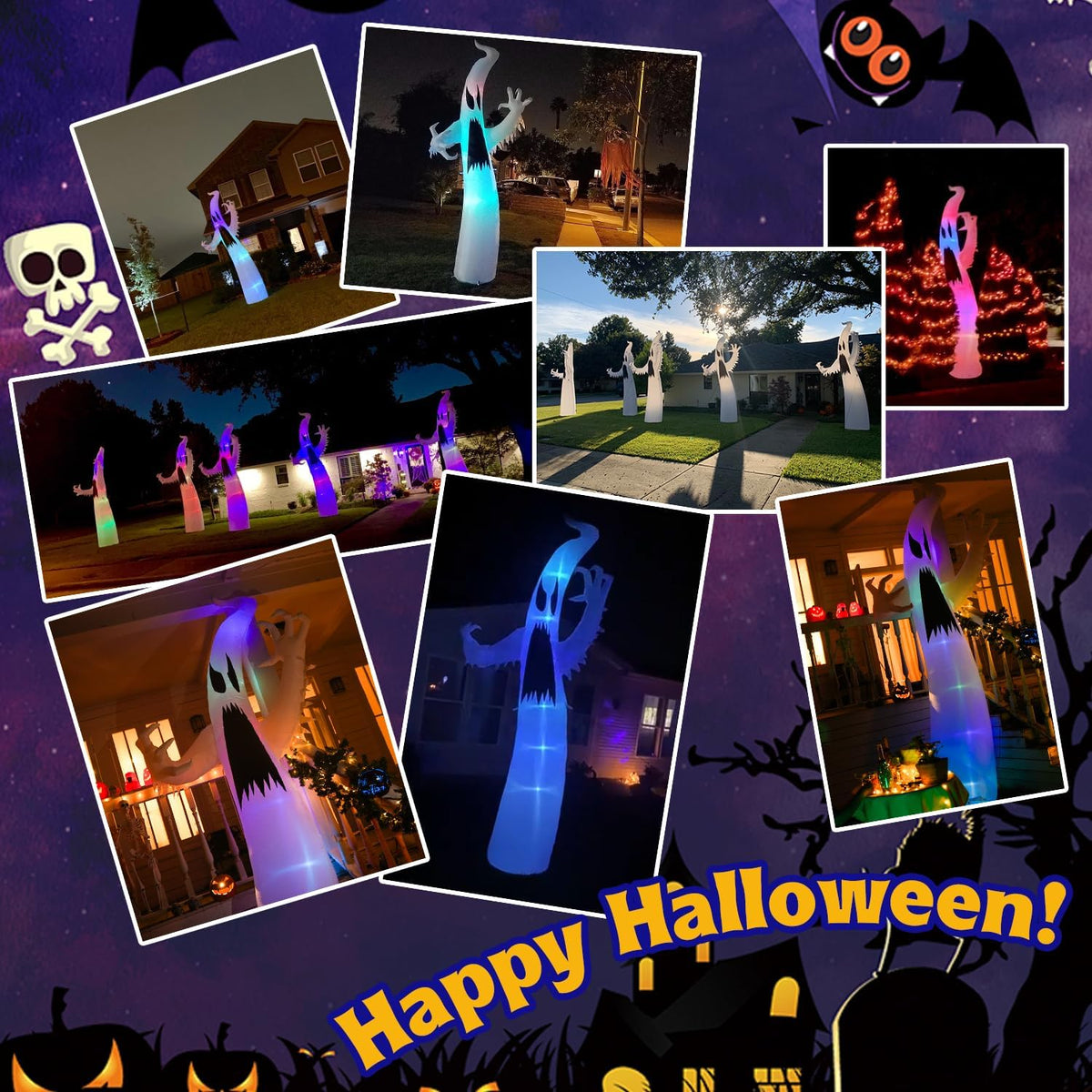 12FT Halloween Inflatables Ghost Decorations: Scary Giant Inflatable Ghost Outdoor Decoration with RGB LED Blow up Decor for Garden/Home/Holiday/Party/Yard/Lawn