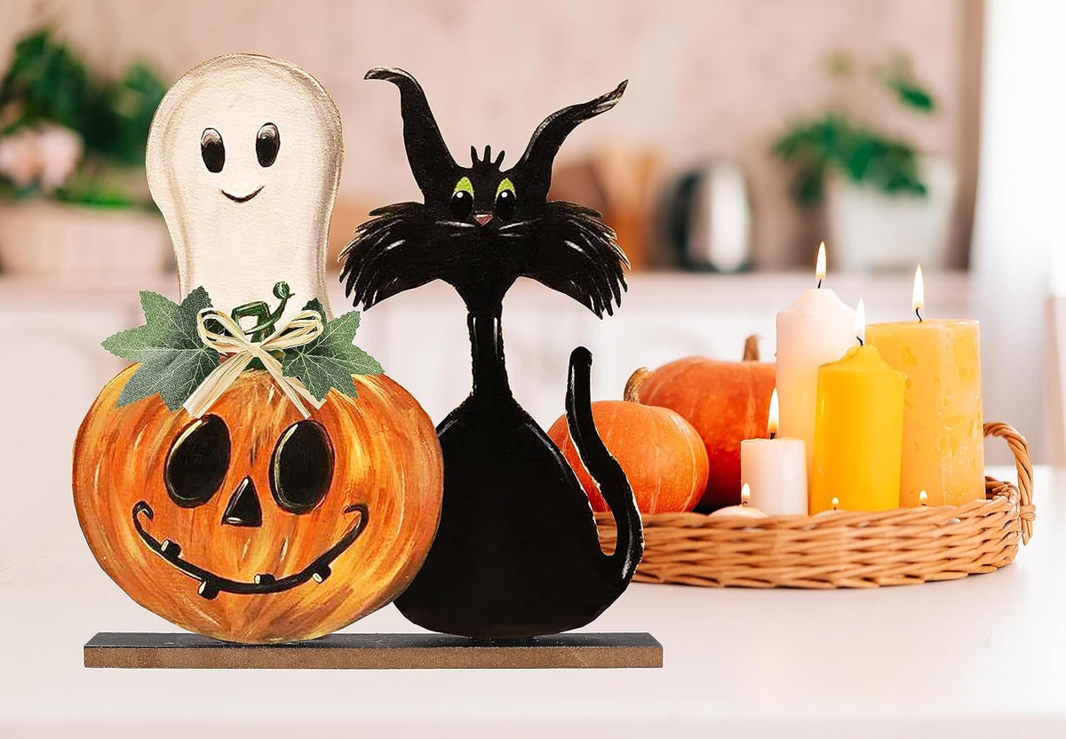 Halloween Decorations Indoor Halloween Wooden Signs Pumpkin Ghost Decor Table Signs Rustic Farmhouse Home Living Room Decor