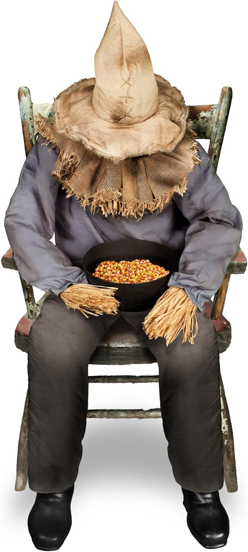 4 Ft 7 in Sitting Scarecrow Animatronic, Multicolor