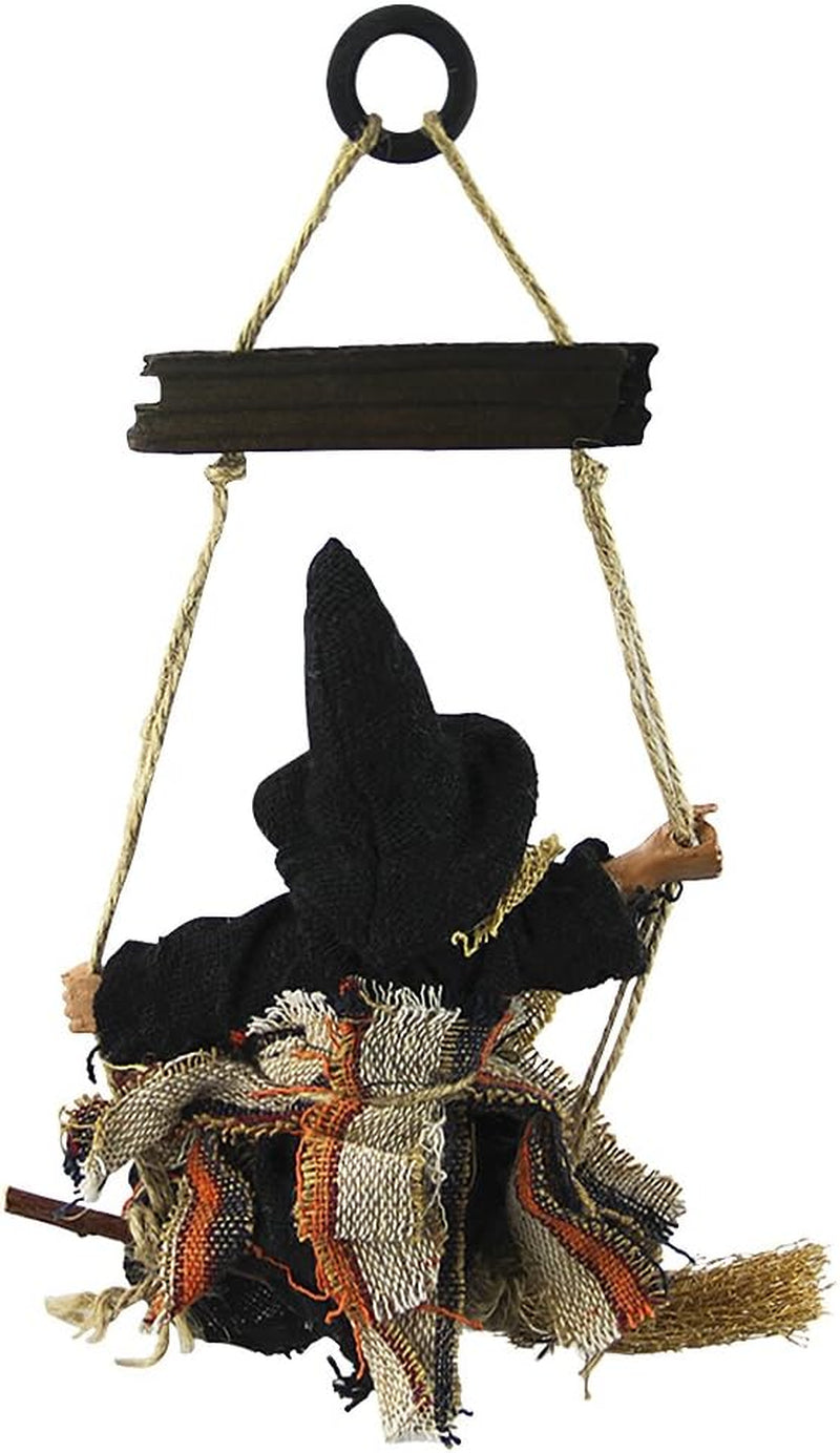 Hanging Animated Witch on Broomstick Halloween Decoration Dolls Pendant Haunted House Decorate Props KTV Bar Restaurant Door Indoor Outdoor Decor Hanged Wizard Welcome Figure