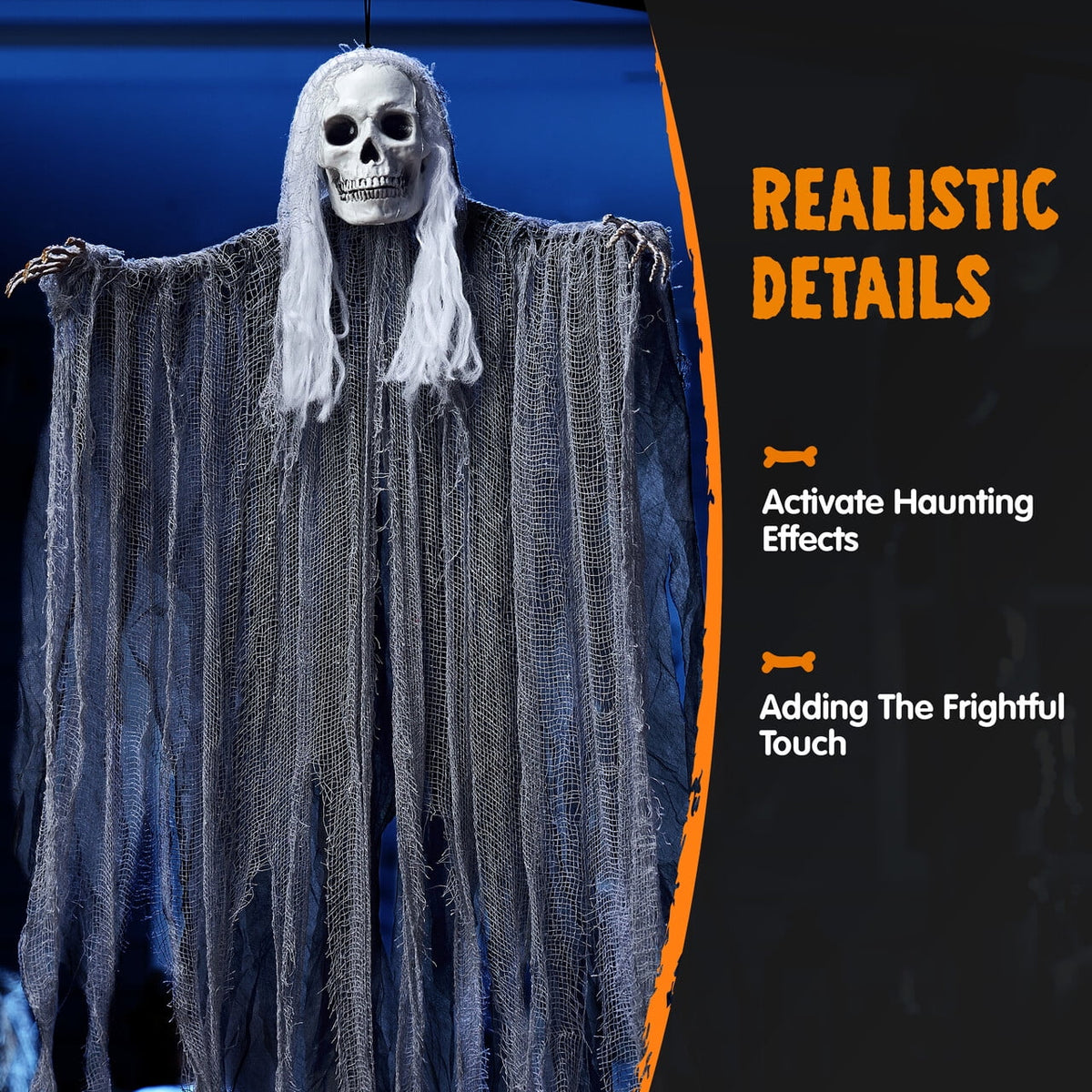 3 Pack Halloween Hanging Ghosts,Scary Skeleton Ghosts Grim Reapers Decorations for Halloween Indoor Outdoor Yard Home Decorations