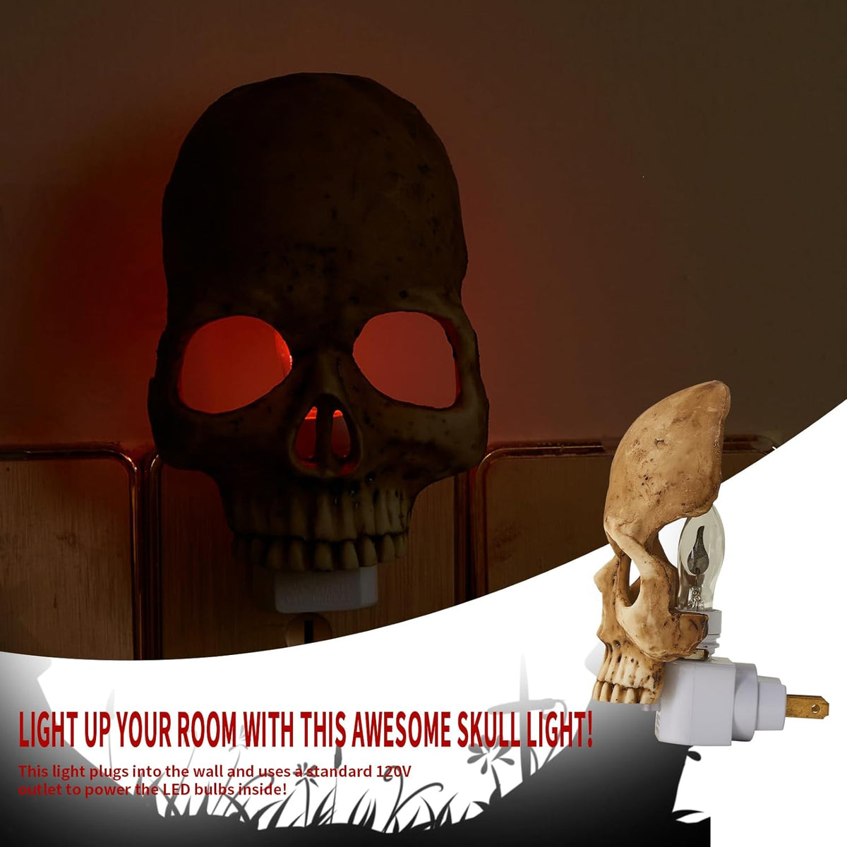 Skull Night Light, 2026 New Skeleton Night Light, Halloween Horrible Light Decoration for Halloween Party and Home Decor (Grey)