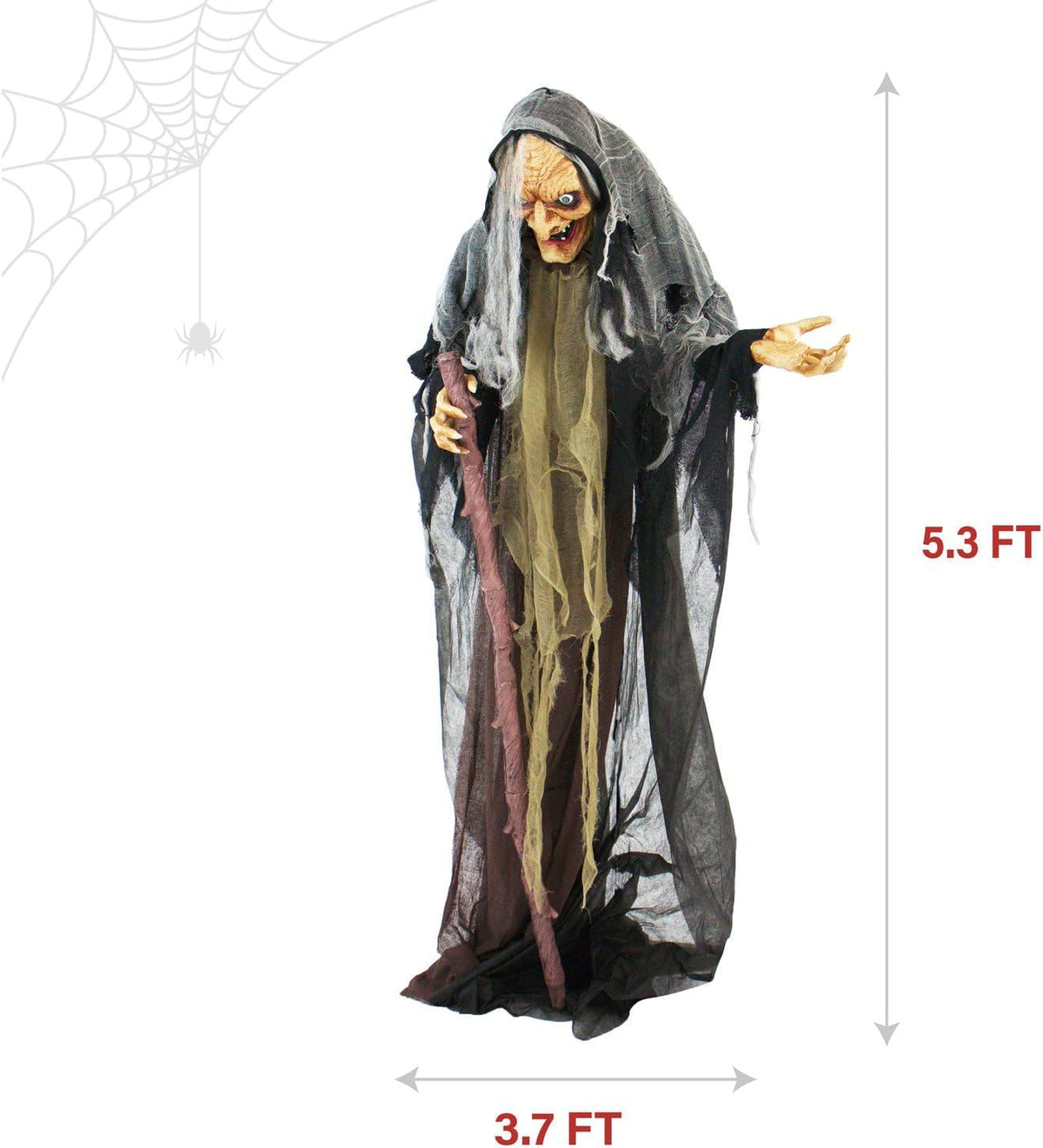 Life-Size Scary Poseable Talking Witch, Halloween Animatronic with Touch Activated Lights and Sound, Battery Operated Indoor or Covered Outdoor Halloween Decorations, Halloween Prop