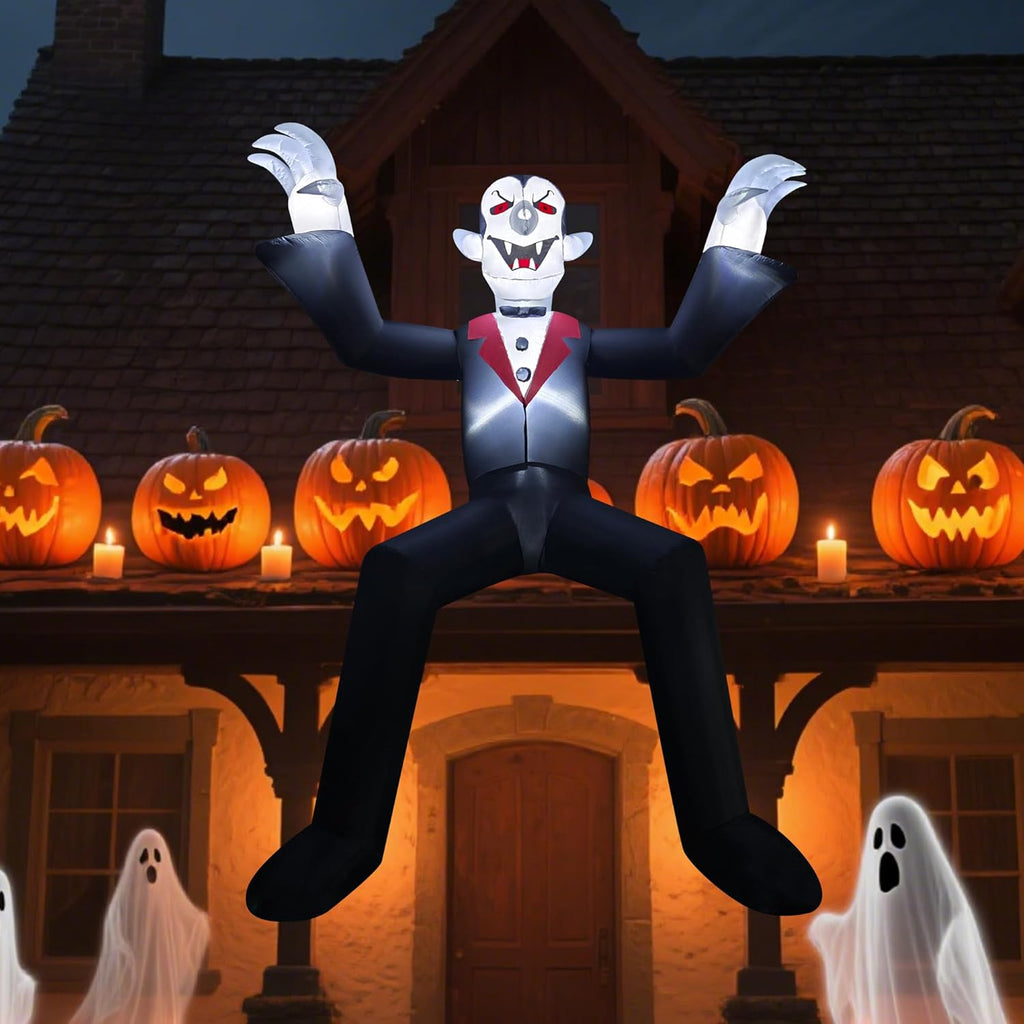 10Ft Giant Sitting Vampire Halloween Inflatable with Built-In LED Lights - Outdoor Halloween Decoration for Yard, Eaves, Balcony & Tree Branch, Yard,Doorway,Halloween Party Prop