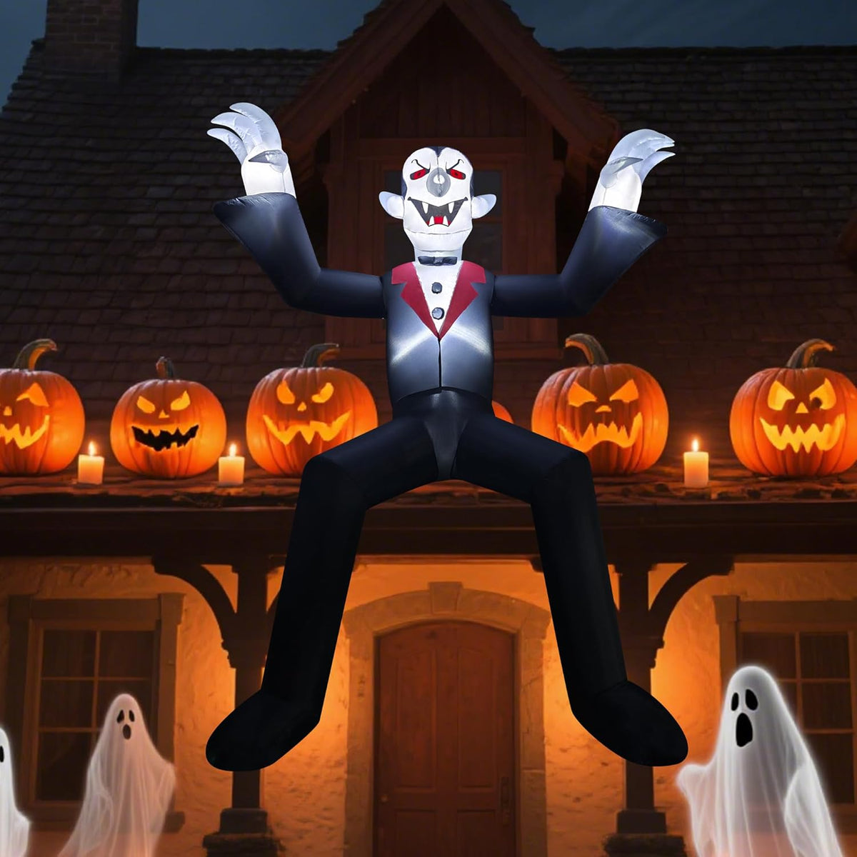 10Ft Giant Sitting Vampire Halloween Inflatable with Built-In LED Lights - Outdoor Halloween Decoration for Yard, Eaves, Balcony & Tree Branch, Yard,Doorway,Halloween Party Prop