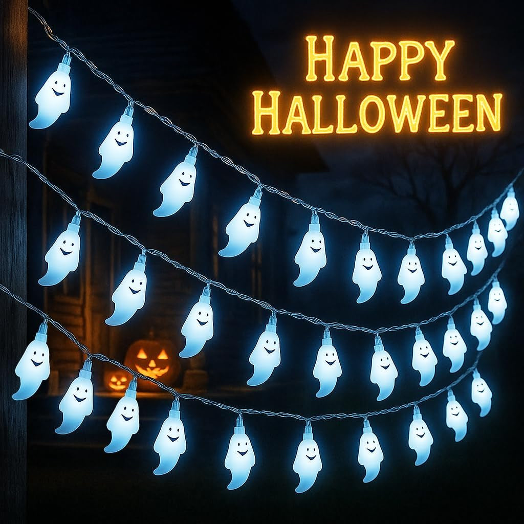 Halloween String Lights 10Ft 20 Leds Battery Operated Outdoor Decorations Ghost Lights for Halloween Party Decor