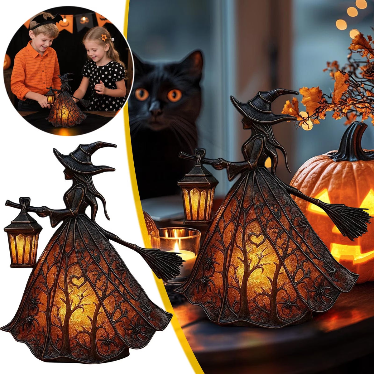Halloween Witch Resin Statuette Lamp,Gothic Witch Decor with Lights,Standing Night Light for Home,Porch,Tabletop,Party Decor,For Halloween and Gift