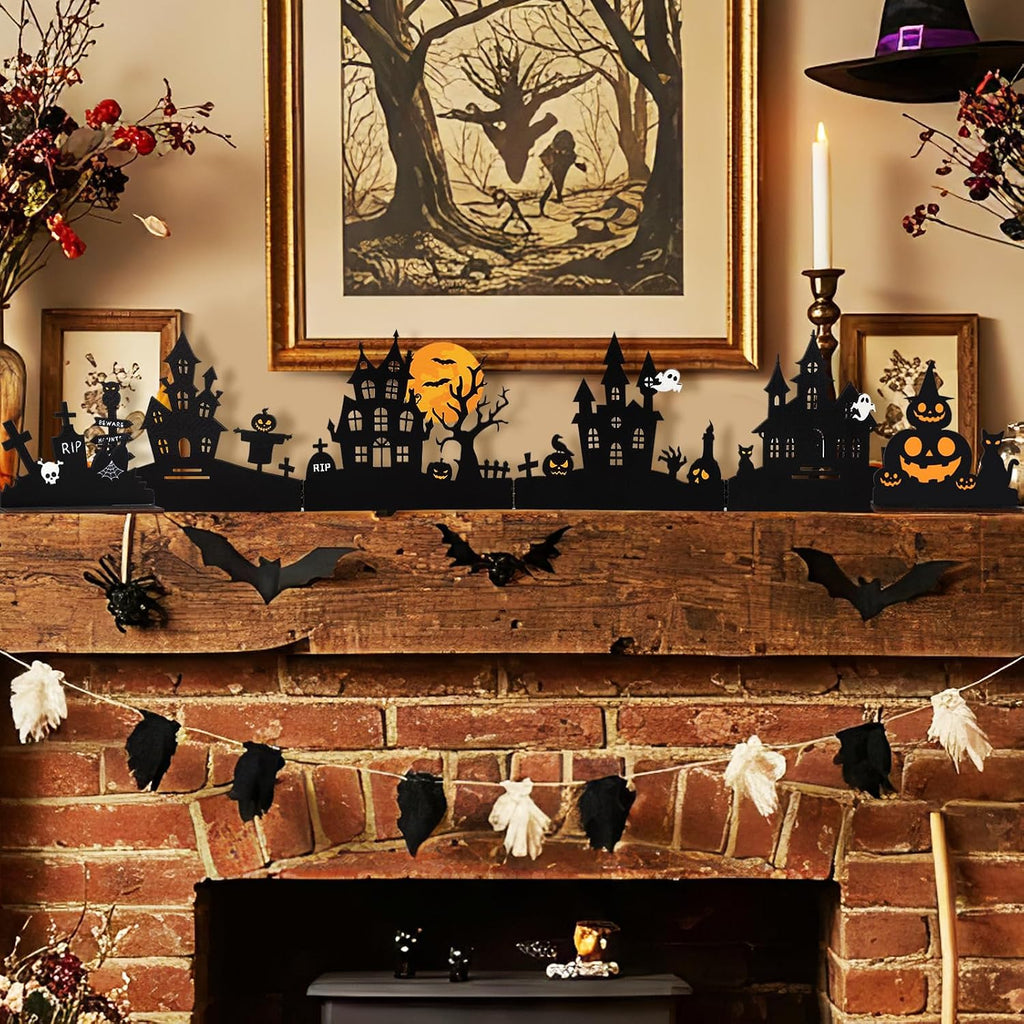 Halloween Decorations 28 Inch Halloween Wooden Hinged Haunted House Table Decor Farmhouse Centerpiece Decor for Home Kitchen Table Shelf Decoration