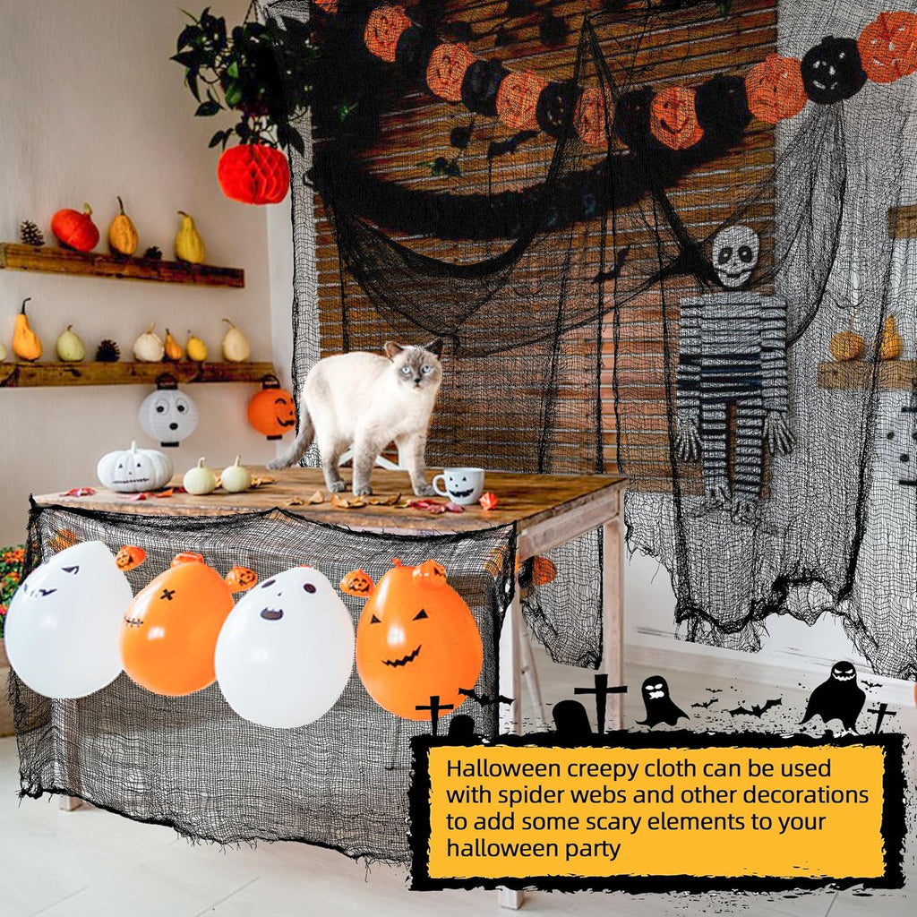 Creepy Cloth 6Pcs 30×72Inch Black Spooky Scary Gauze Decor Halloween Decorations for Party Indoor Outdoor (4Black + 2White)