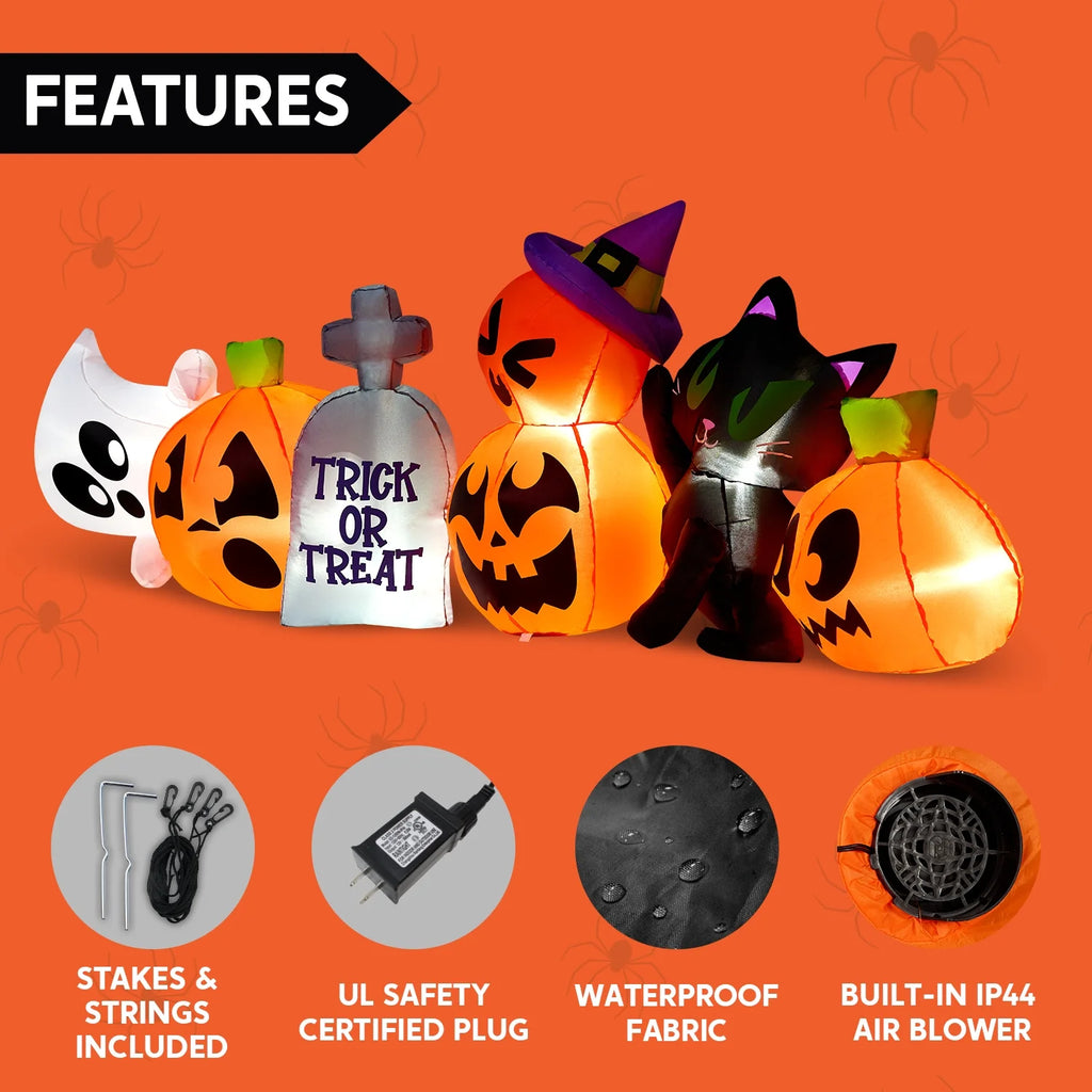 8 Ft Halloween Inflatables Characters,Long Light up Pumpkin Ghost Cat Tombstone Halloween Blow up Yard Decorations,Outdoor Halloween Decor