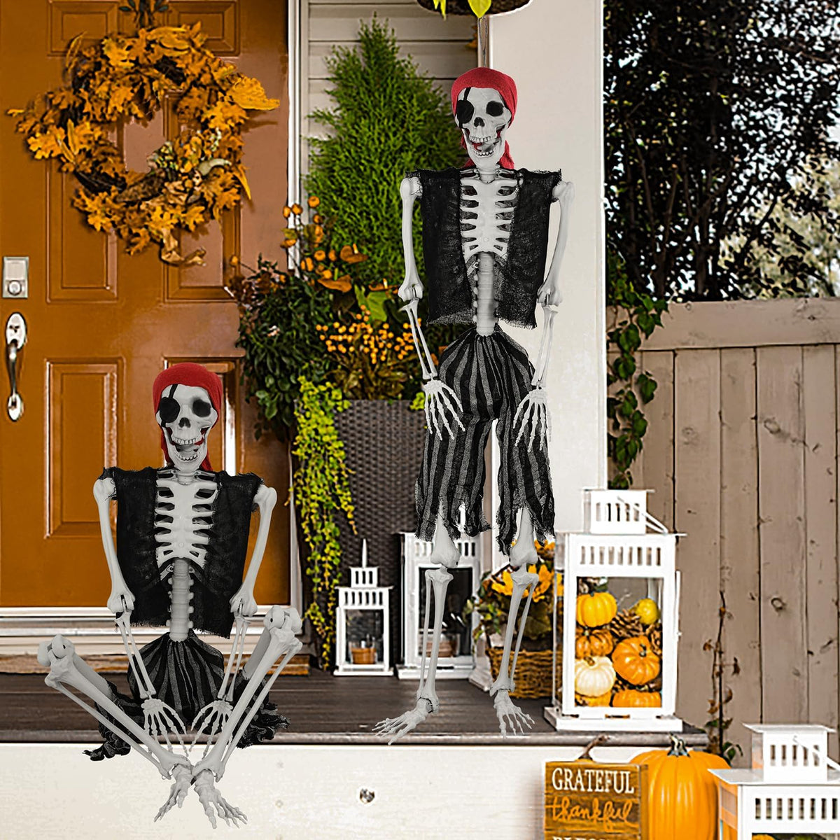 5.4Ft Halloween Life Size Pirate Skeleton, Full Body Skeleton Bones with Movable Joints for Halloween Indoor/Outdoor Decoration Haunted House Spooky Party Decor (Pirate Style)