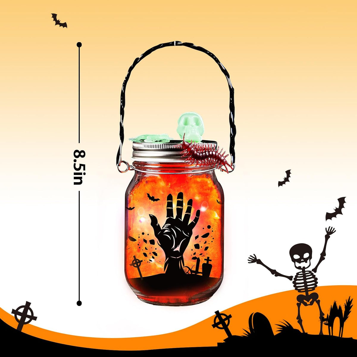 Halloween Craft Kit for Kids,8 Pcs Glass Mason Jar with Accessories for DIY Lantern Jar, Halloween Art & Craft Party Supplies, Halloween Art Activities, Crafts and Arts Party Supplies