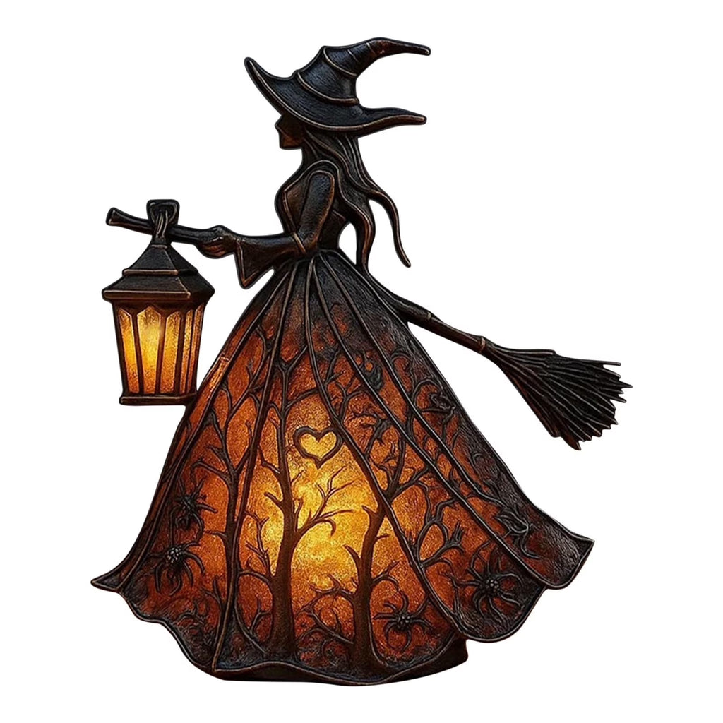 Halloween Witch Resin Statuette Lamp,Gothic Witch Decor with Lights,Standing Night Light for Home,Porch,Tabletop,Party Decor,For Halloween and Gift