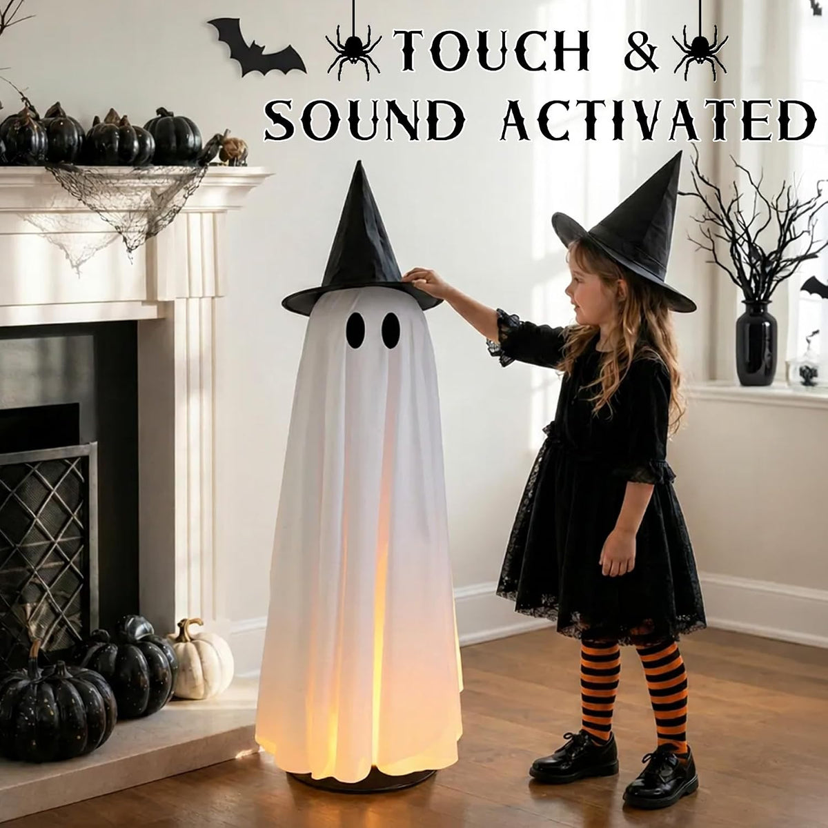 Halloween Decor Indoor 46.5" Lighted Animated Floating Ghost with Spooky Sound & Touch Activated Sensor Spooky Ghosts Halloween Decor for Party Home Haunted House