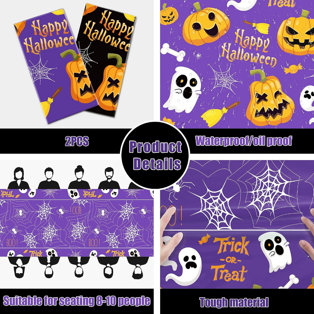 Halloween Decorations - Disposable Plastic Halloween Tablecloth | Halloween Party Decorations Favors Supplies for Table Decor Indoor Outdoor Backdrop Banner,2 Pack