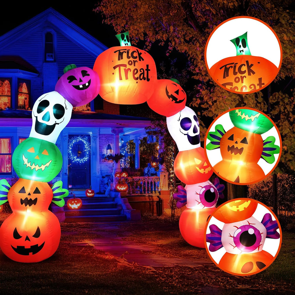 10FT Halloween Inflatable Pumpkin Skeleton Archway with LED Lights | Giant 10FT Design | Waterproof Polyester Fabric | Perfect for Outdoor Yard, Lawn & Halloween Party Decoration