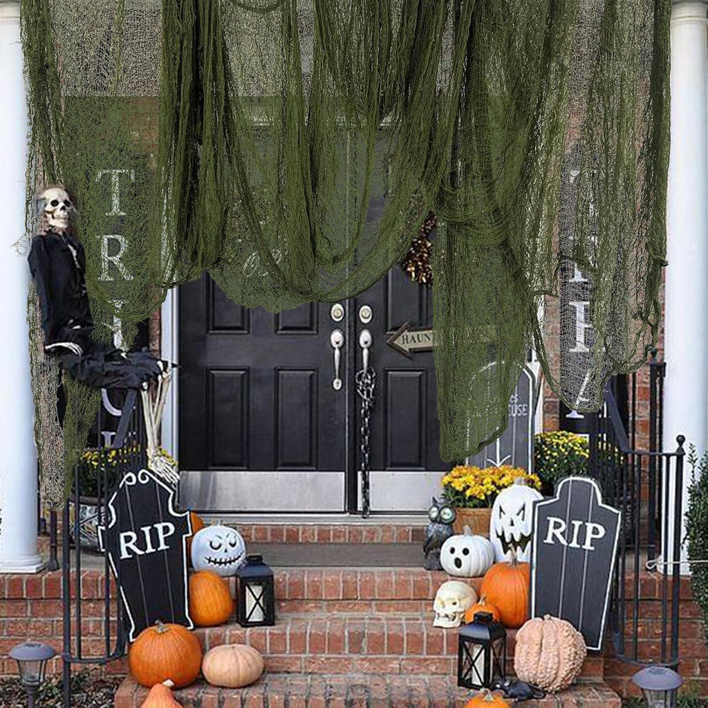 316 X 80 Inch Green Halloween Creepy Cloth - Large Halloween Spooky Cloth Indoor Outdoor Scary Creepy Gauze Haunted House Decoration for Halloween'S Party Supplies