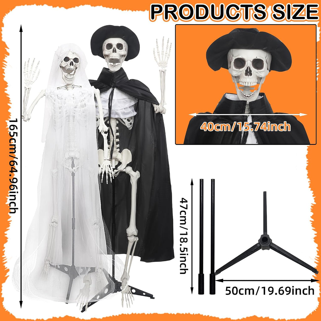 2Pack 5.4Ft Halloween Skeletons Bride and Groom with Stand Life Size Skeletons Full Body Plastic Human Bones for Halloween Decorations