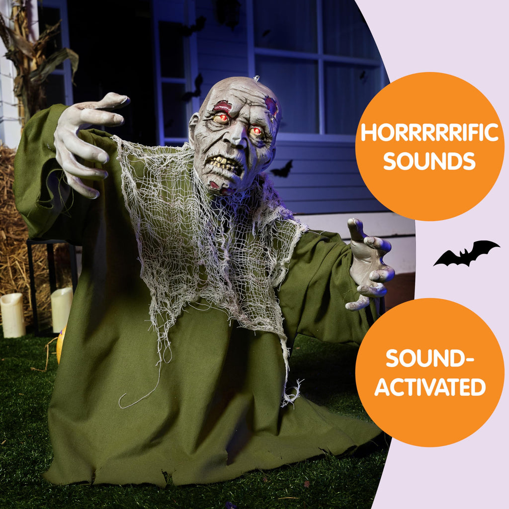 Halloween Groundbreaker Animated Halloween Decorations Zombie with Crawling Creepy Animatronic Decorations with Movable Arms,Outdoor Scary Halloween Yard Decorations