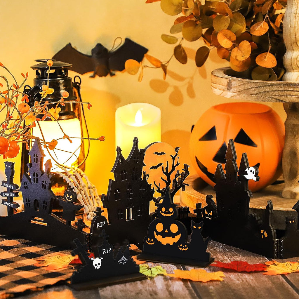 Halloween Decorations 28 Inch Halloween Wooden Hinged Haunted House Table Decor Farmhouse Centerpiece Decor for Home Kitchen Table Shelf Decoration