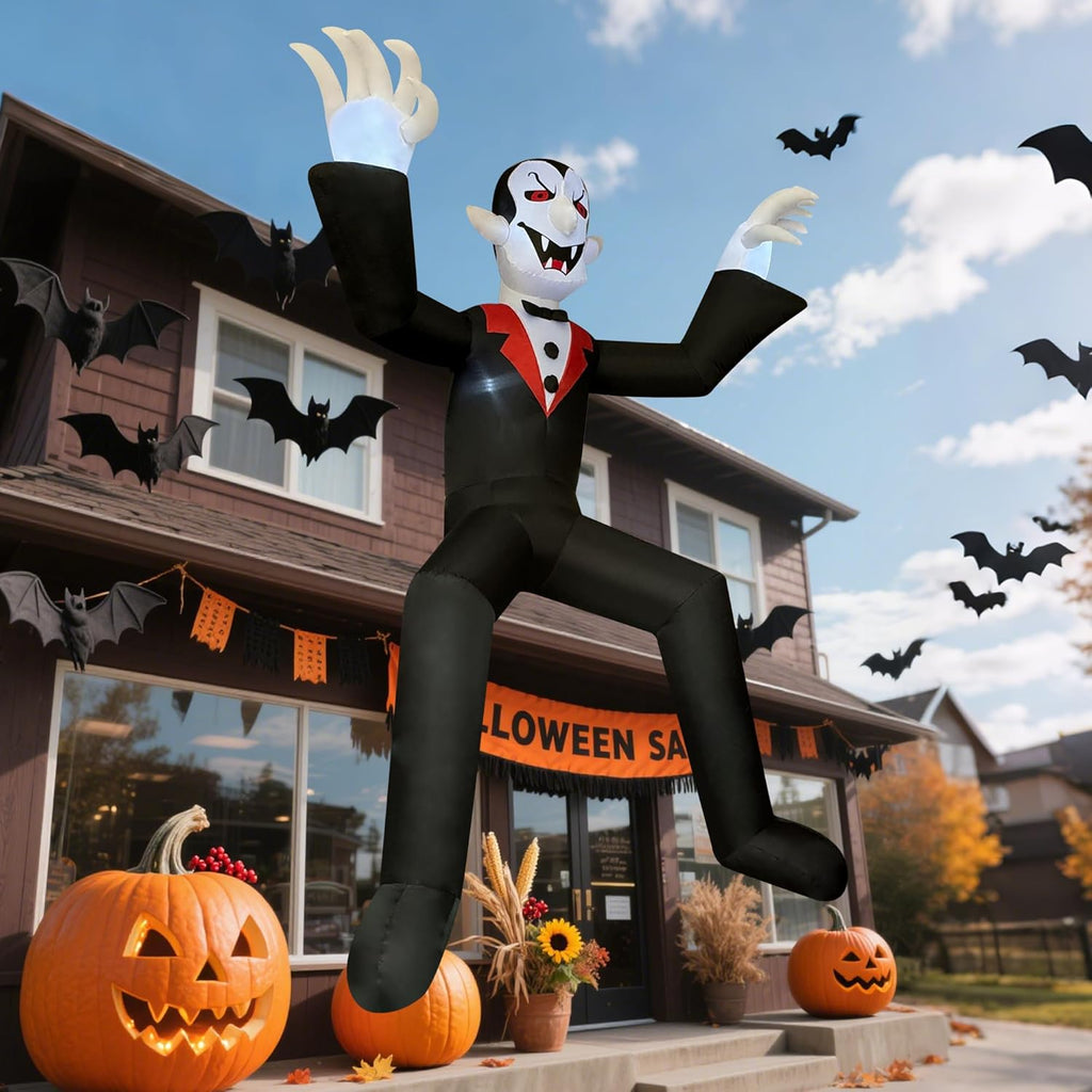 10Ft Giant Sitting Vampire Halloween Inflatable with Built-In LED Lights - Outdoor Halloween Decoration for Yard, Eaves, Balcony & Tree Branch, Yard,Doorway,Halloween Party Prop