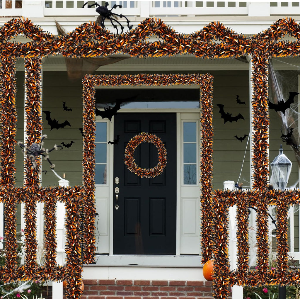 Halloween Decorations, 50FT Halloween Tinsel Garland Shiny Orange Black Metallic Twist Hanging Garland for Indoor Outdoor Home Tree Stairs Party Decorations