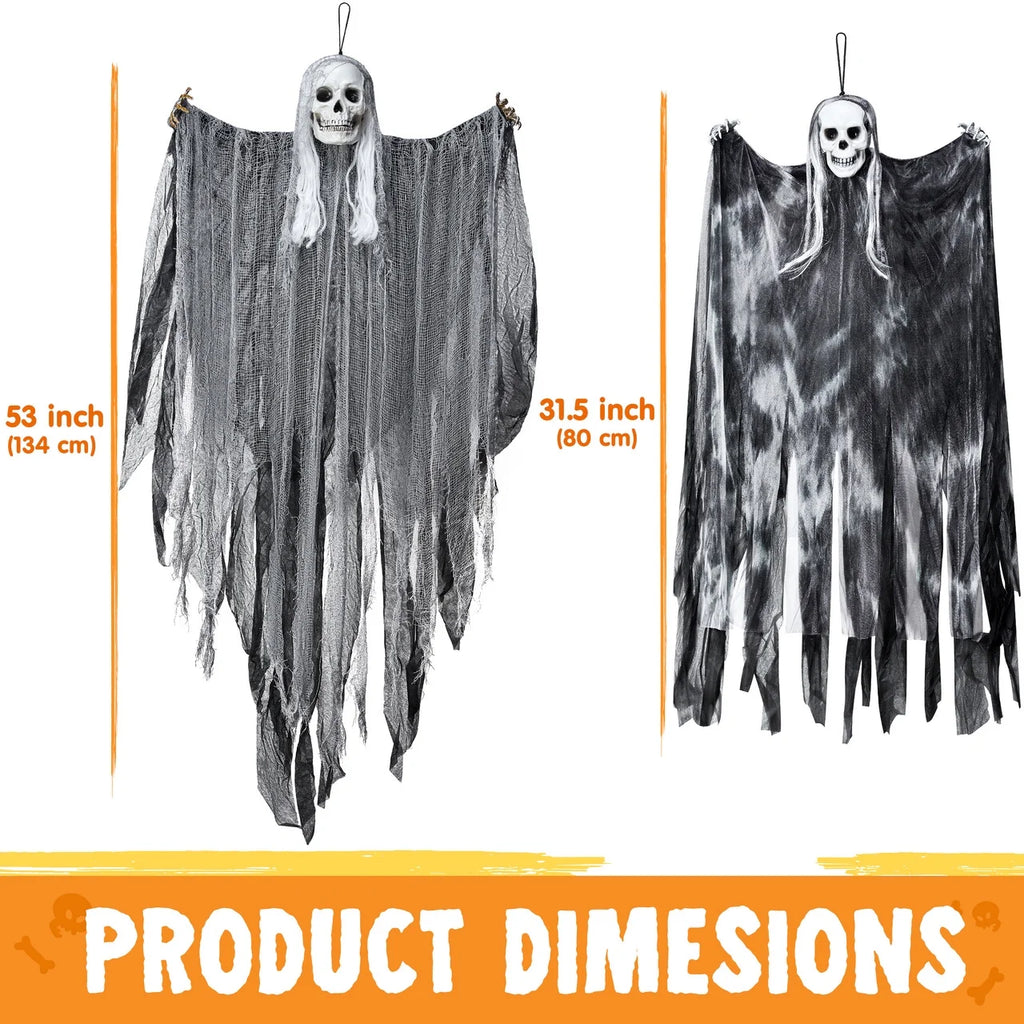 3 Pack Halloween Hanging Ghosts,Scary Skeleton Ghosts Grim Reapers Decorations for Halloween Indoor Outdoor Yard Home Decorations
