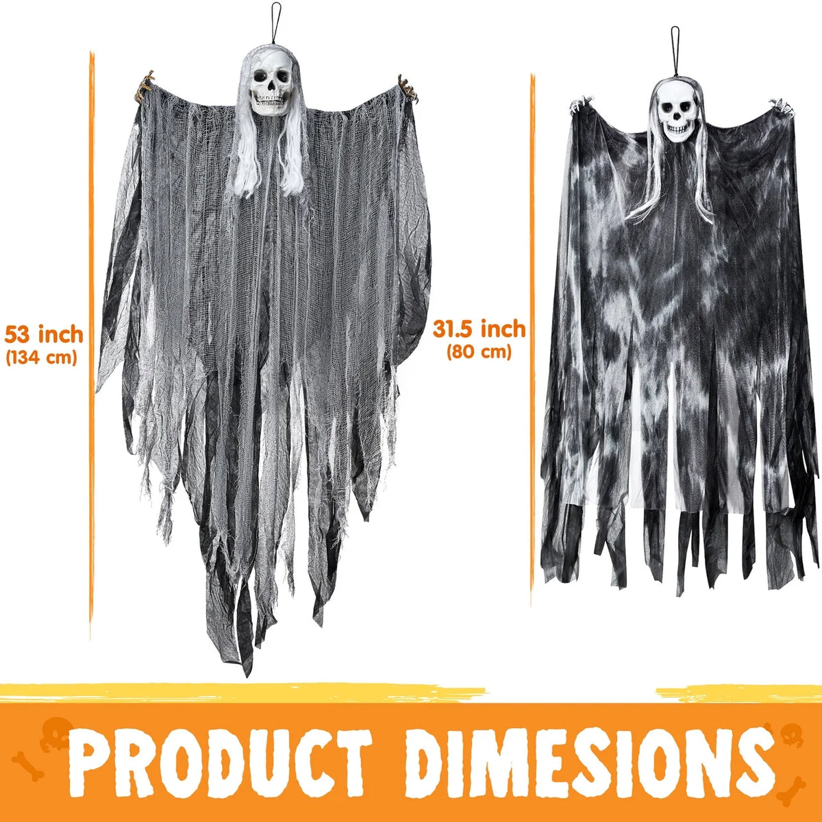 3 Pack Halloween Hanging Ghosts,Scary Skeleton Ghosts Grim Reapers Decorations for Halloween Indoor Outdoor Yard Home Decorations