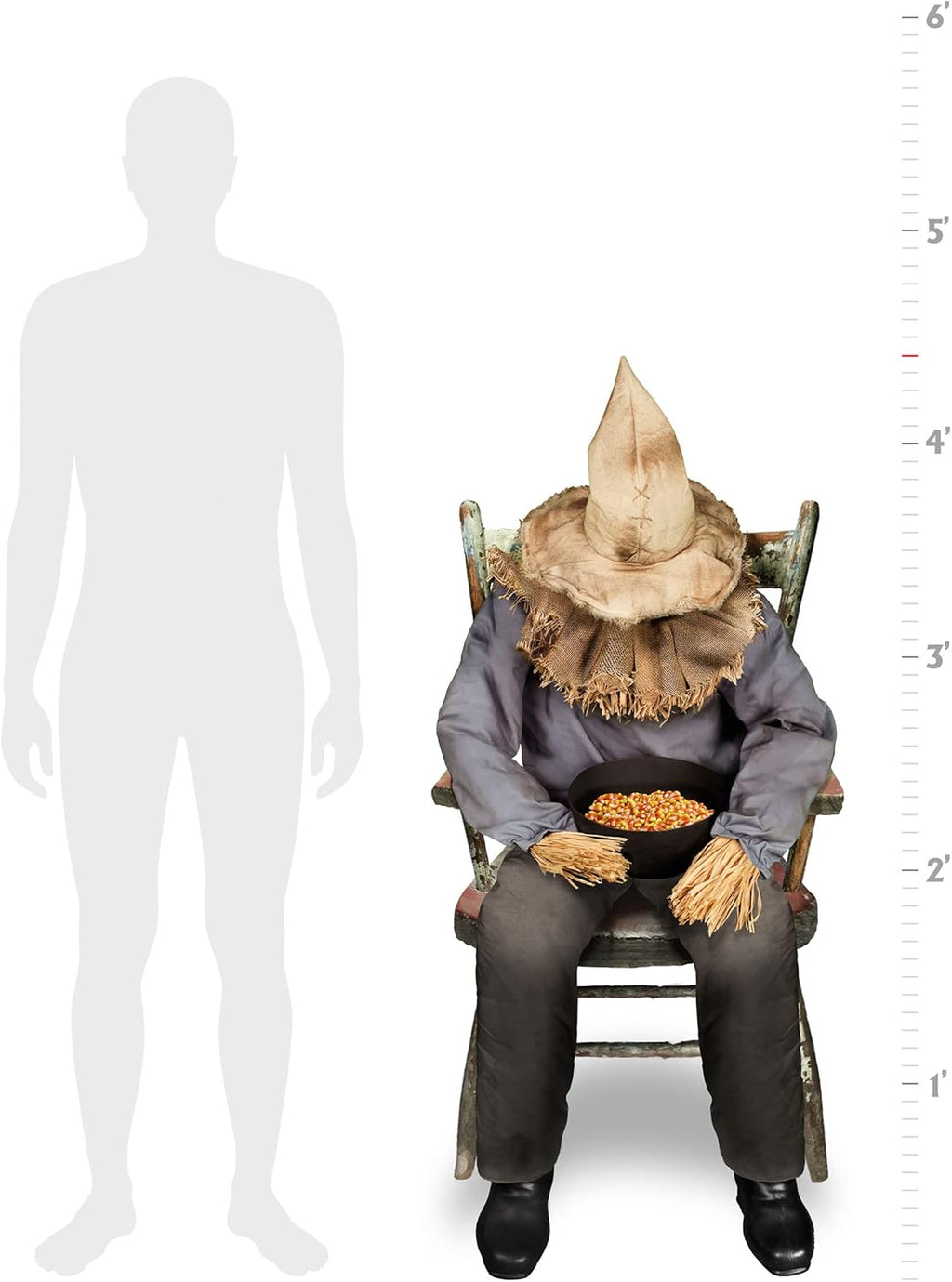 4 Ft 7 in Sitting Scarecrow Animatronic, Multicolor